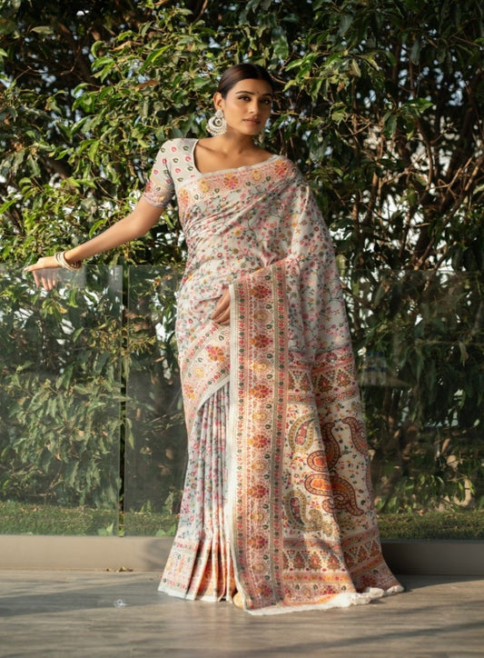 Elegant Soft Cotton Saree with Woven Design & Pashmina Work