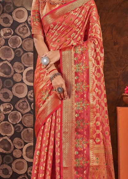 Organza silk saree with zari weaving work