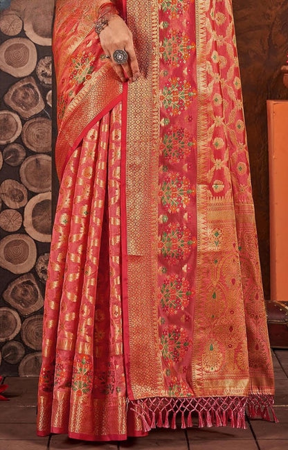 Organza silk saree with zari weaving work