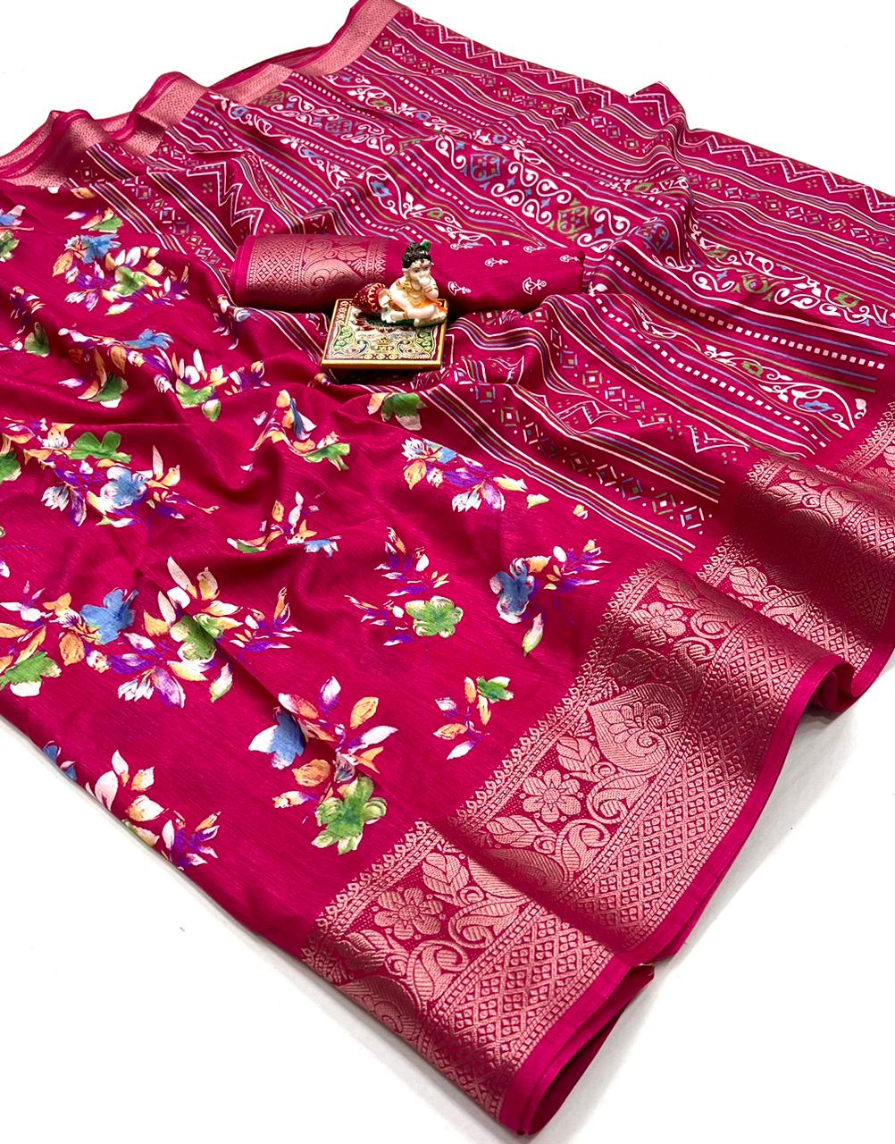 Opulent Elegance: Dola Silk Saree with Heavy Jacquard Border and Matching Running Blouse