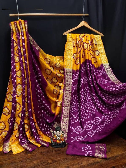 Exquisite Bandhej Silk Saree with Zari Weaving Work: Timeless Elegance
