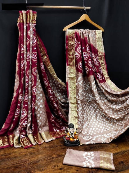 Exquisite Bandhej Silk Saree with Zari Weaving Work: Timeless Elegance