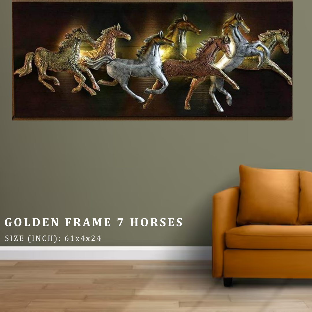 Golden Frame 7 Horses (Size - 61X4X24")