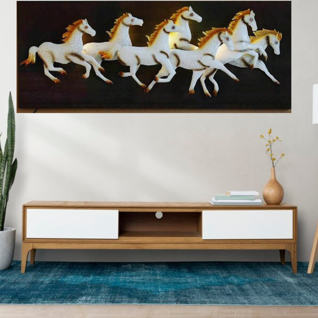 Frame White Horses Wall Decor (Size - 52X5X25")