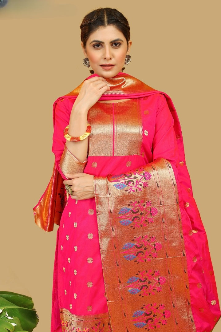 Paithani Silk Unstitched Dress Material