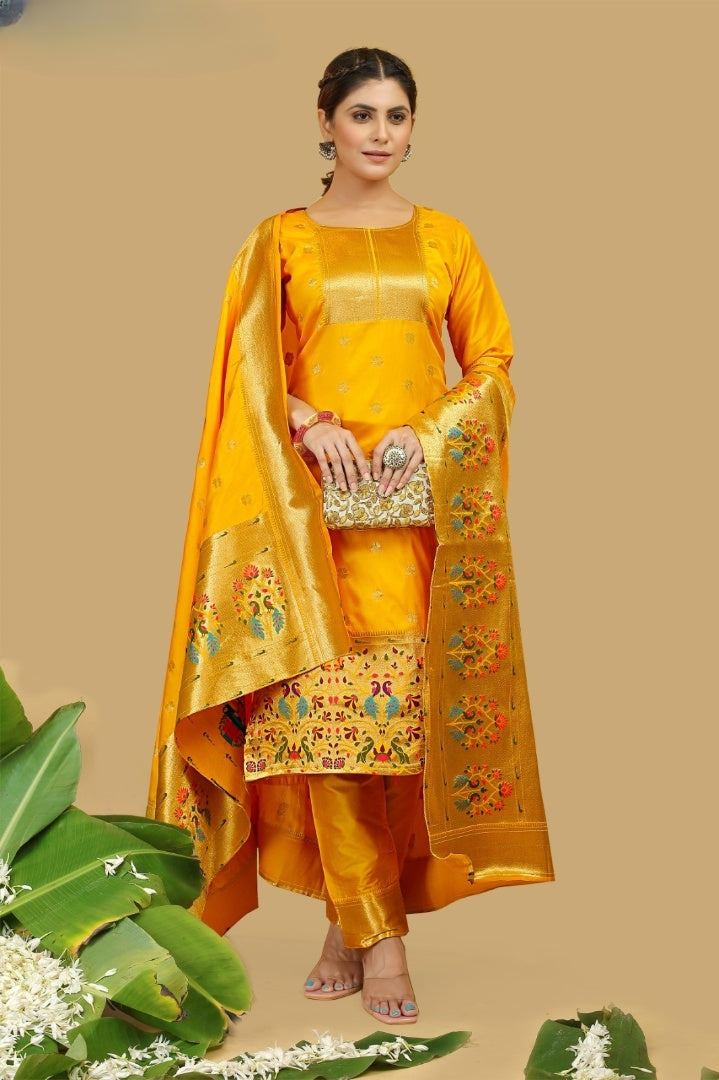 Paithani Silk Unstitched Dress Material
