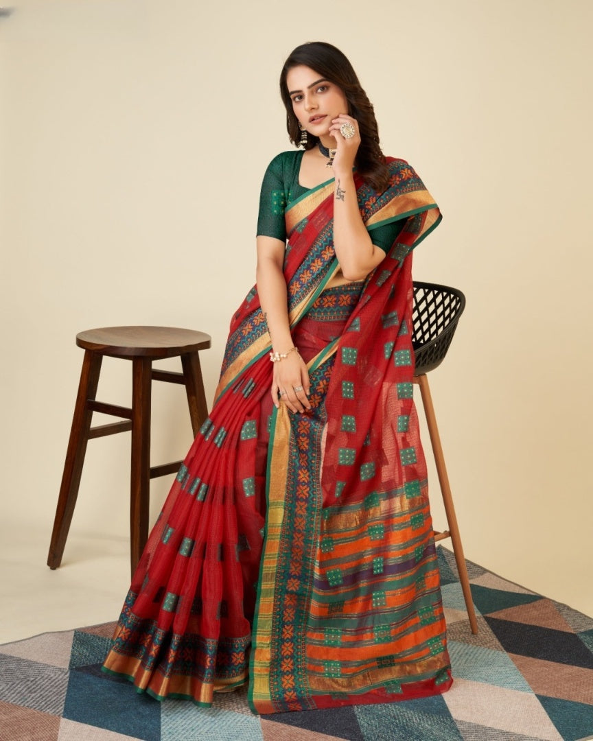 Doriya cotton saree with woven design