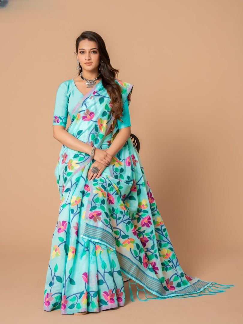 Elegant Jamdani Cotton Saree with Woven Design: Timeless Charm