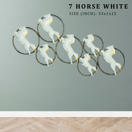 Metal 7  White Horses Wall Decor (Size - 33X1X15")