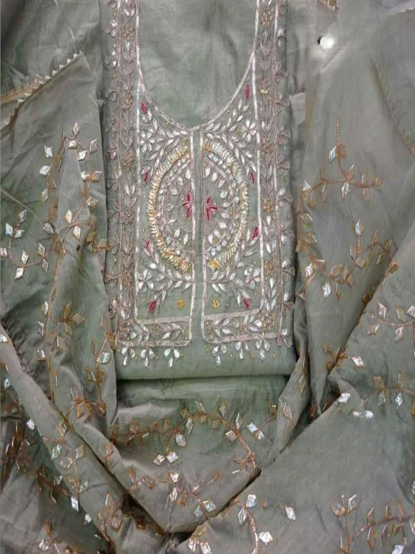 Unstitched Soft Chanderi Dress Material Gota Patti Work, Free Size, with Gota Patti Dupatta and Shantoon Bottom