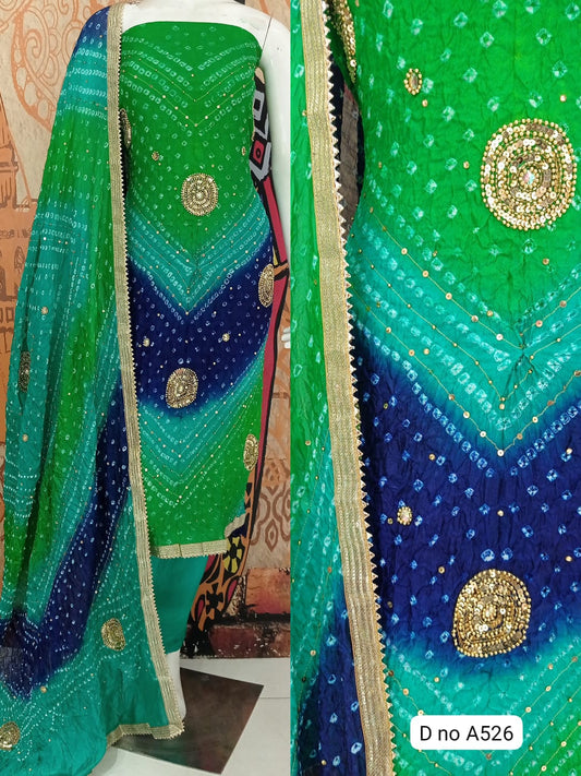Exquisite Jaipuri Silk Dress Material: Handcrafted Beauty, Free Size, Stunning Bandhani Dupatta Included