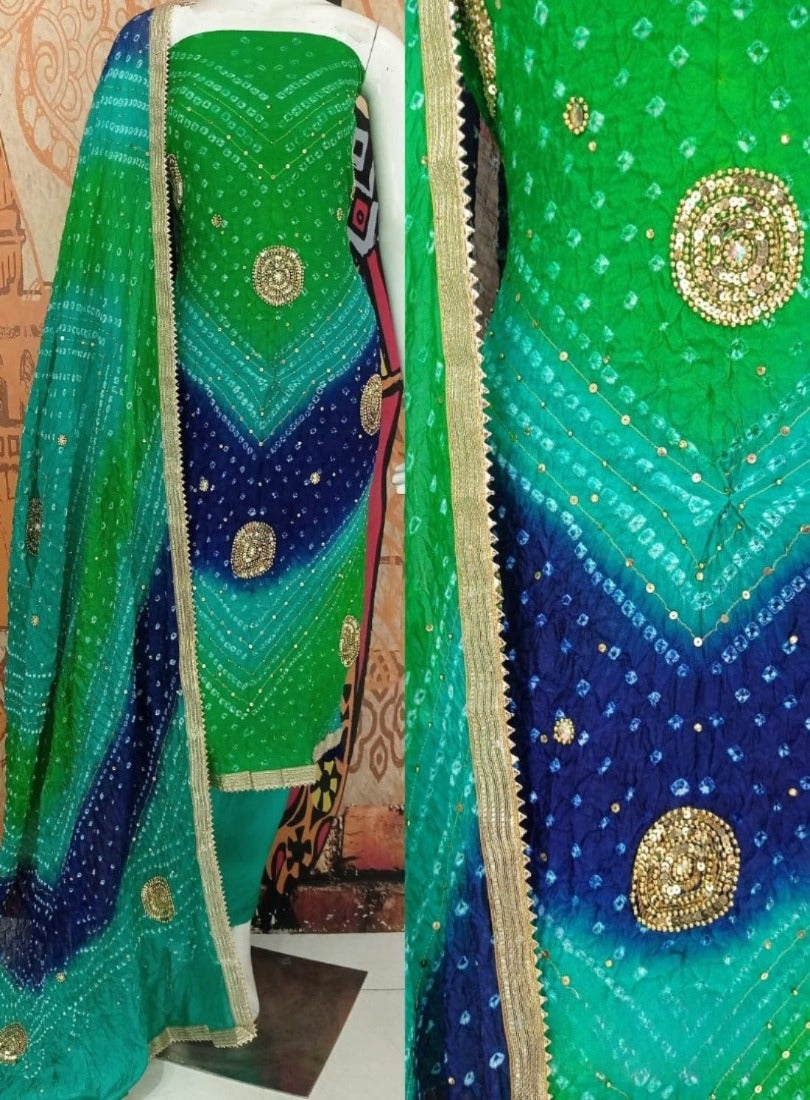 Exquisite Jaipuri Silk Dress Material: Handcrafted Beauty, Free Size, Stunning Bandhani Dupatta Included